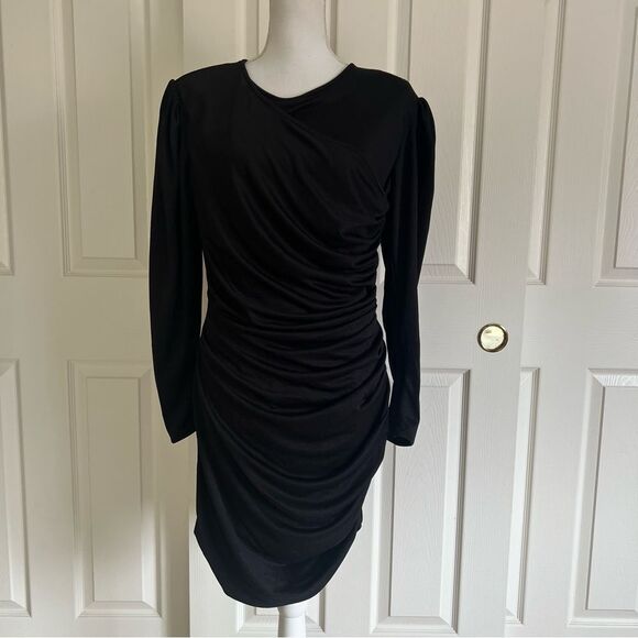 Anine Bing Alaia Ruched Mini Dress Black Large NEW MSRP $349 - Picture 2 of 9